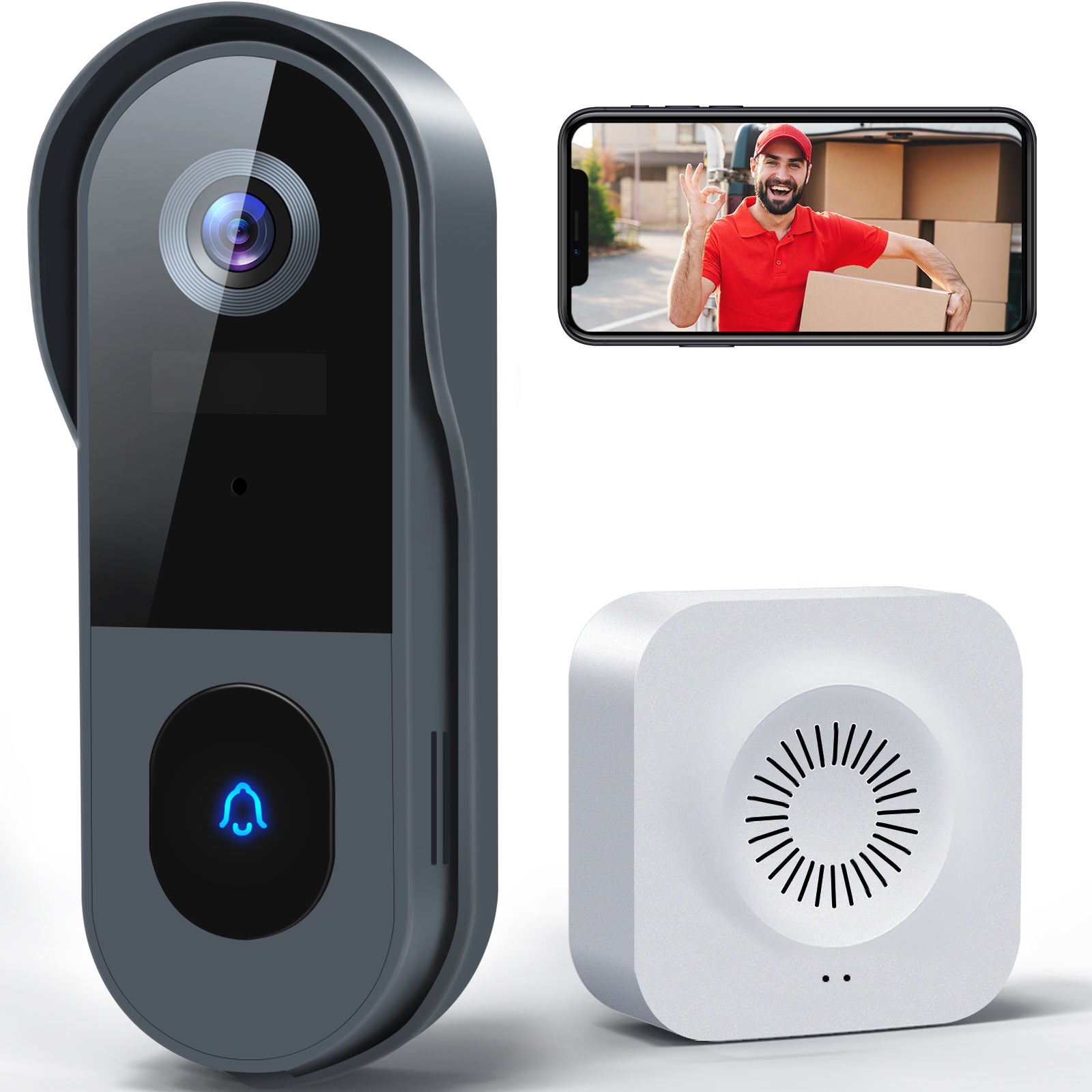 Wireless Doorbell Camera, XTU 1080P FHD Video Home Security WiFi Doorbell Camera with Chime, PIR Motion Detection, Anti-Theft Trigger, Night Vision, IP66, 2 Way Audio, Cloud Storage, Easy Installation